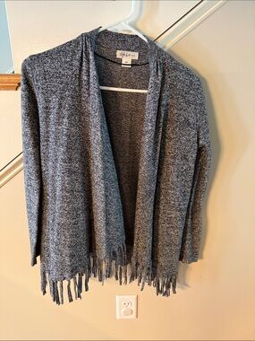 Style & Co. Heathered Gray Open-Front Fringe Cardigan